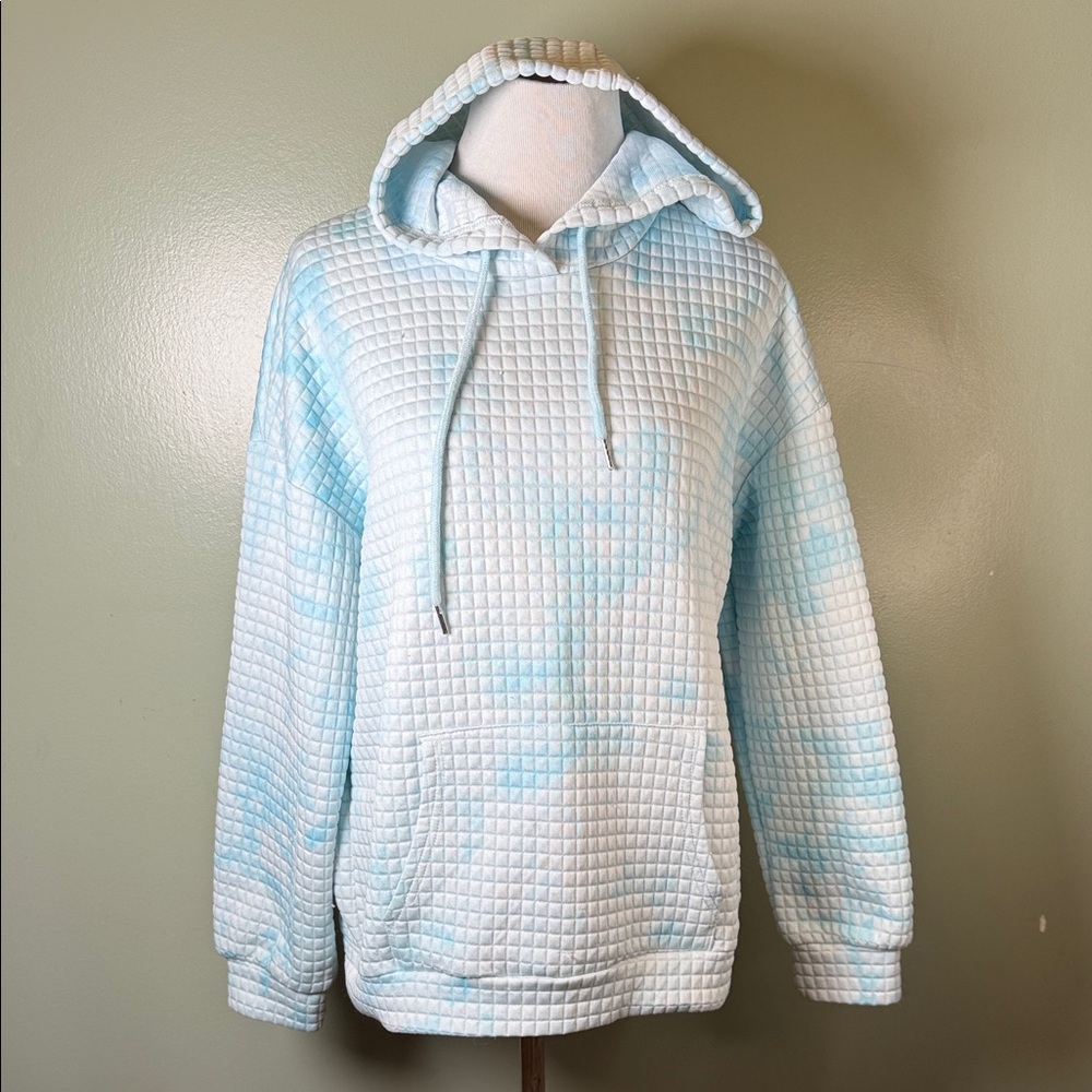 Blue and White Textured Hoodie